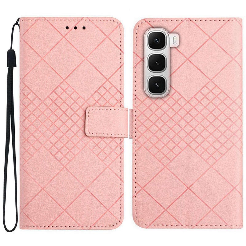 إيروريكس جراب هاتف جلدي بتصميم شبكي معيني الشكل لهاتف Infinix Hot 60 Pro+ 4G (وردي) - Image 1