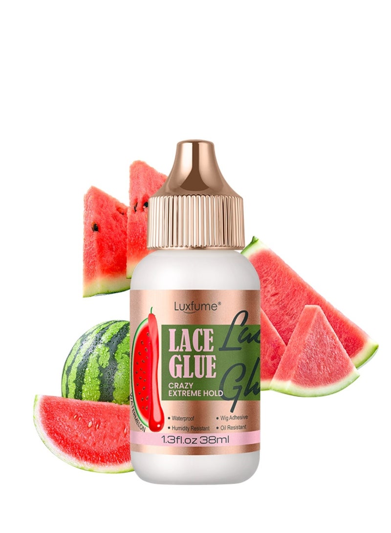 Luxfume Lace Glue Extreme Hold Waterproof Humidity Resistant Super Hold Invisible Lace Glue for Front Laces Wig Fast Drying No Residue Formula Watermelon Scented Wig Glue 38ml - Image 1