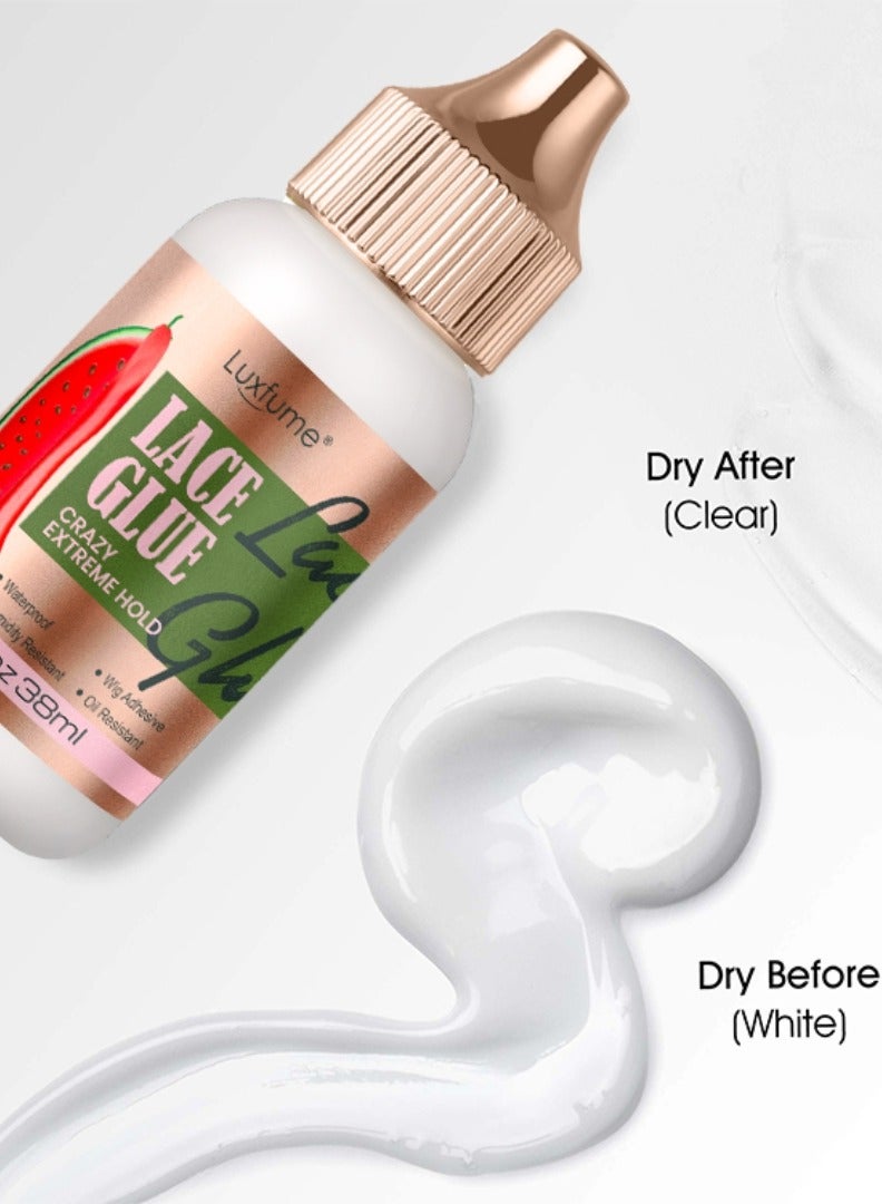Luxfume Lace Glue Extreme Hold Waterproof Humidity Resistant Super Hold Invisible Lace Glue for Front Laces Wig Fast Drying No Residue Formula Watermelon Scented Wig Glue 38ml - Image 2