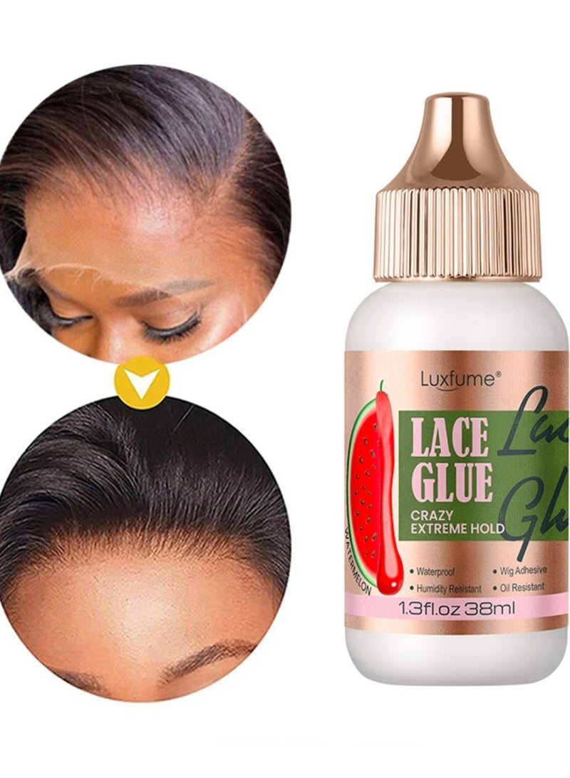 Luxfume Lace Glue Extreme Hold Waterproof Humidity Resistant Super Hold Invisible Lace Glue for Front Laces Wig Fast Drying No Residue Formula Watermelon Scented Wig Glue 38ml - Image 4