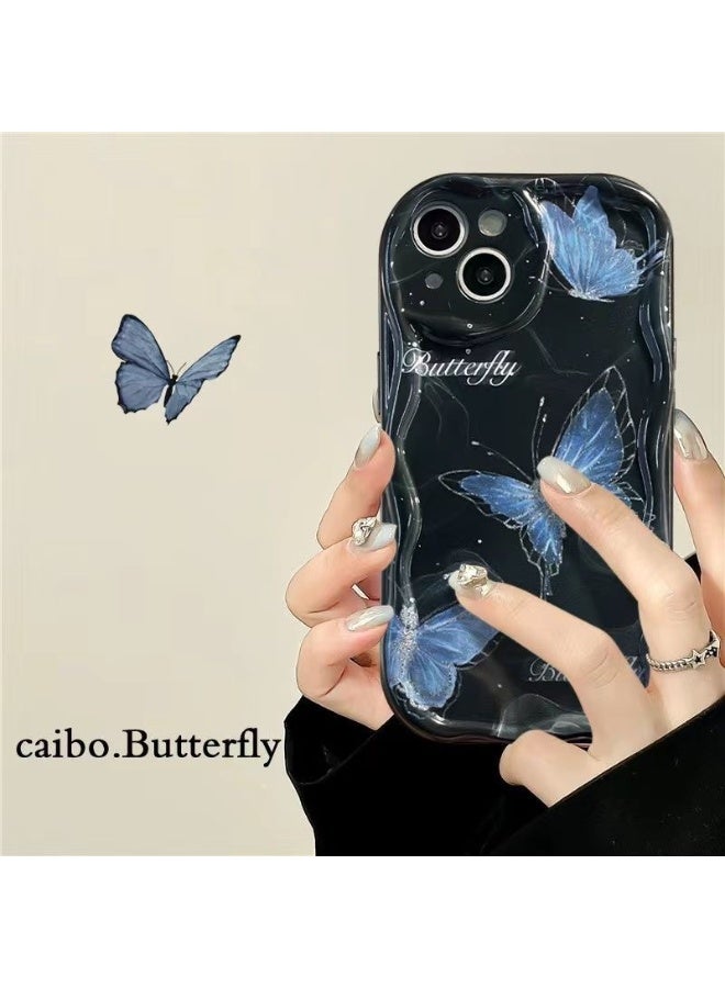 NIBEMINENT Blue Butterfly Protective TPU Case Cover For iPhone 16 Pro Max, Black - Image 1