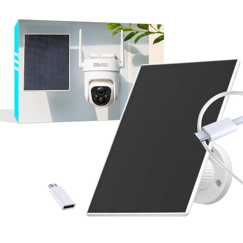 SOVMIKU Vicohome 5V Solar Panels for Security Cameras for Bird Feeder 23% Energy Conversion Rate,9.8Ft Cable, USB C & Micro-USB Compatible, Weather Resistant, 360Â° Adjustable Bracket, for Tapo Eufy Aosu .etc - Image 1