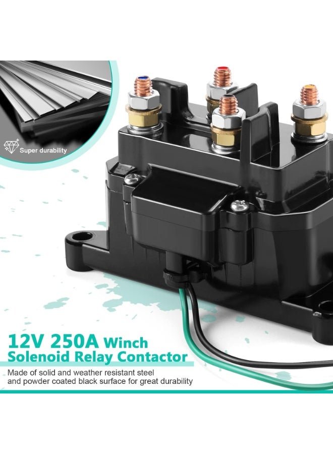 12V 250A Winch Solenoid Relay Contactor Truck for ATV UTV 2000-5000lbs with  Contactor Winch Rocker Thumb Switch Kit and 6 Protecting Caps - Image 3