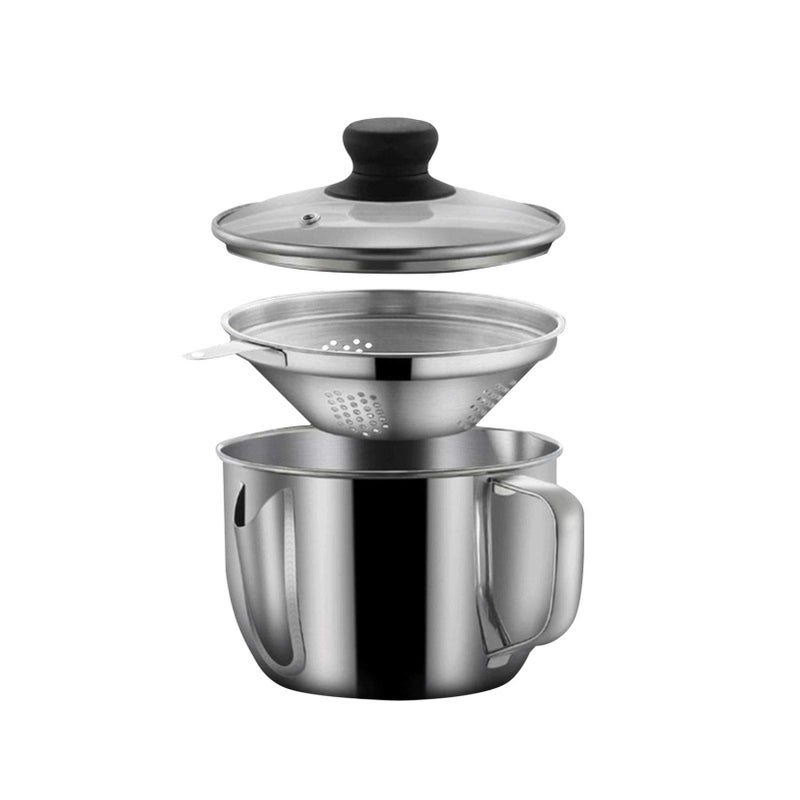 Stainless Steel Fat Separator 4 Cup1000ML Gravy Grease Separator with Strainer and Glass Lid Soup Oil Separator Cup for Cooking Oil Soup Separator Strainer Pot for Kitchen Silver