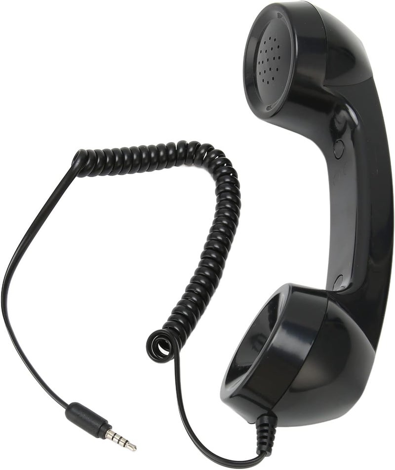 Goshyda Retro Phone Handset, Retro Vintage Telephone Handset Cell Phone Receiver Mic Microphone Speaker for Mobile Phones, Computers (Black with Adjustable Strap) - Image 1