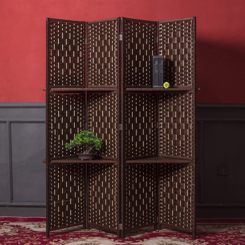 Furnnylane Furnnylane 4 Panel Room Divider and Folding Screen Divider with ShelvesPanel Divider Screen with Removable Storage ShelvesDark Brown67 H x 512 W 