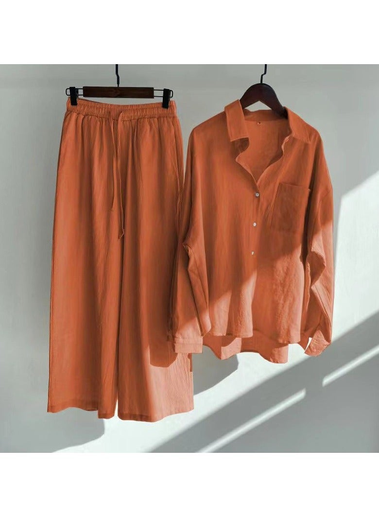 Shougu Shirt Set High Waisted Loose Pants  - Image 1