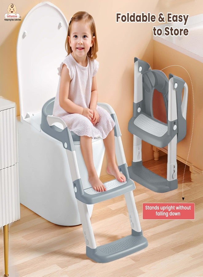 Infantso PLOOPI Step Potty Trainer Seat with Ladder for Kids 1-5 Years|Foldable with Height Adjustment & PU Cushion, Fits All Western Toilet Seat, Baby Potty Seat with Splash Guard, Handle, Ladder - Image 5