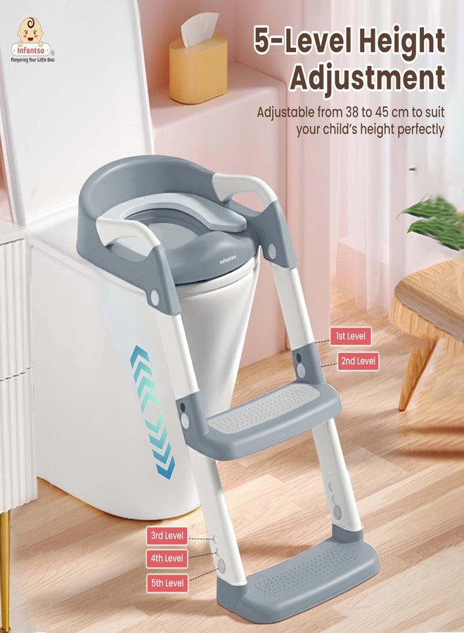 Infantso PLOOPI Step Potty Trainer Seat with Ladder for Kids 1-5 Years|Foldable with Height Adjustment & PU Cushion, Fits All Western Toilet Seat, Baby Potty Seat with Splash Guard, Handle, Ladder - Image 3