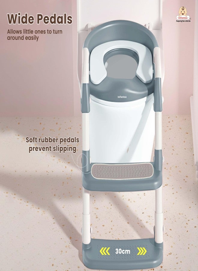 Infantso PLOOPI Step Potty Trainer Seat with Ladder for Kids 1-5 Years|Foldable with Height Adjustment & PU Cushion, Fits All Western Toilet Seat, Baby Potty Seat with Splash Guard, Handle, Ladder - Image 4