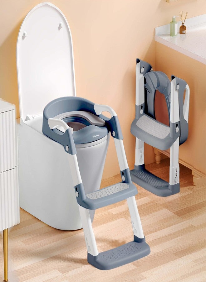 Infantso PLOOPI Step Potty Trainer Seat with Ladder for Kids 1-5 Years|Foldable with Height Adjustment & PU Cushion, Fits All Western Toilet Seat, Baby Potty Seat with Splash Guard, Handle, Ladder - Image 1