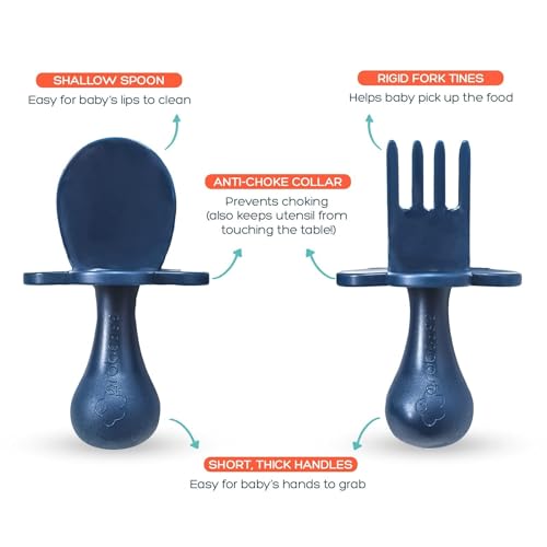 Grabease Baby Feeding Utensils Set - Infant and Baby Fork and Spoon for Ages 1-11 Months, BPAs and Phthalate-Free Cutlery, Plastic, 1 Set, Navy - Image 4