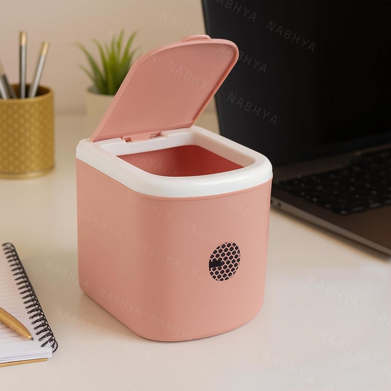 Liza Mini Waste Bin Disposal Dustbin Wooden Finished Dustbin for Car Office Desk and Home Use (Pink) - Image 1