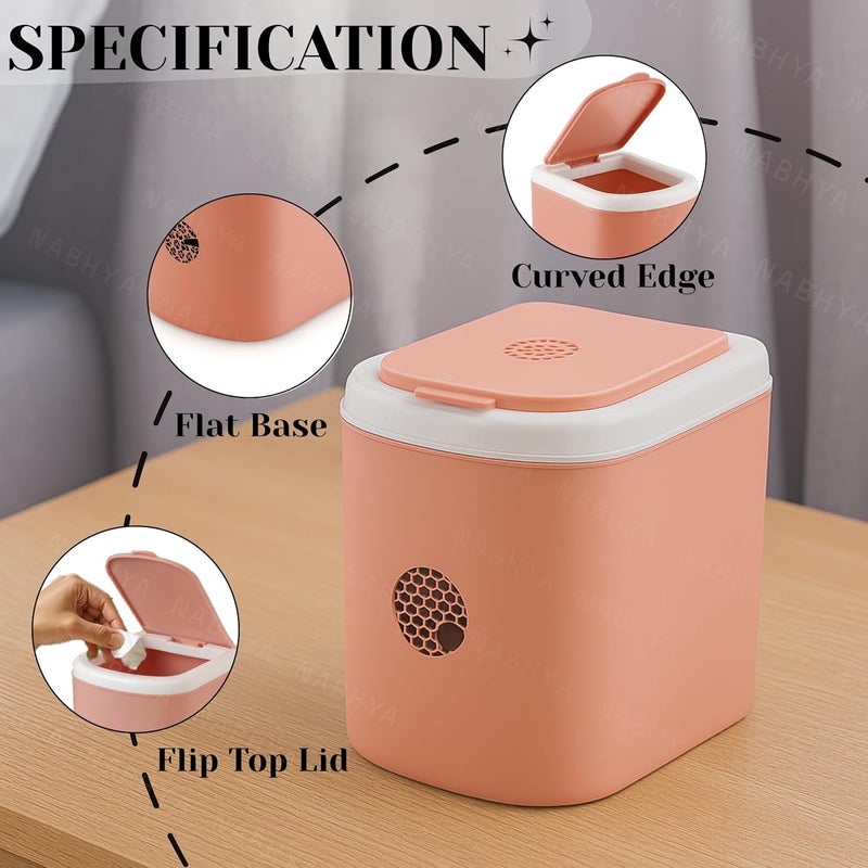 Liza Mini Waste Bin Disposal Dustbin Wooden Finished Dustbin for Car Office Desk and Home Use (Pink) - Image 4