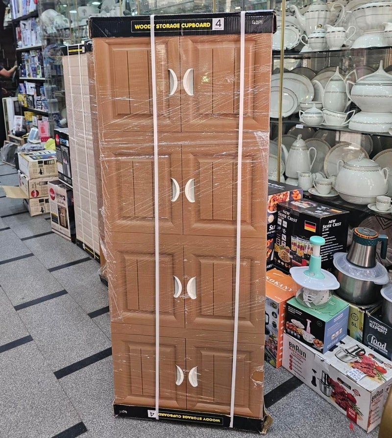 4 Tier Storage Cabinet Wooden Design - Multi-Use Storage Cabinet, Durable Material and Large Capacity for Kitchen H, Brown