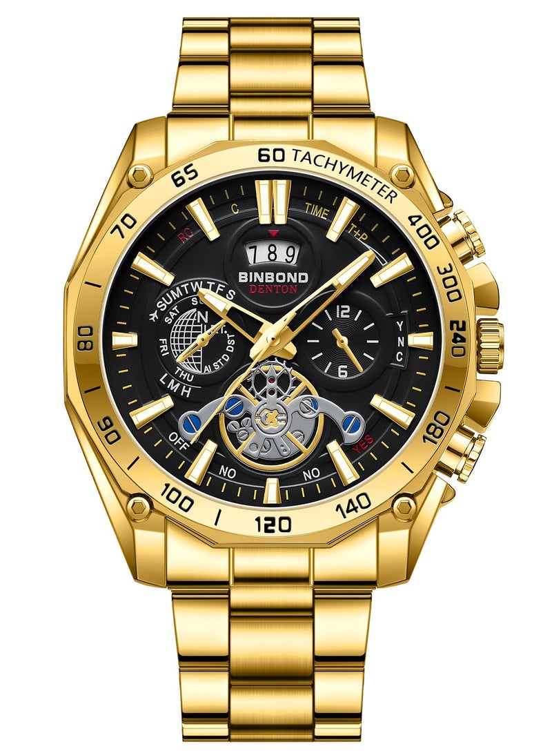 BINBOND Men's Watch Business Sports Trend Tourbillon Stainless Steel Belt Waterproof Calendar Fashion Quartz Wristwatches - Image 1