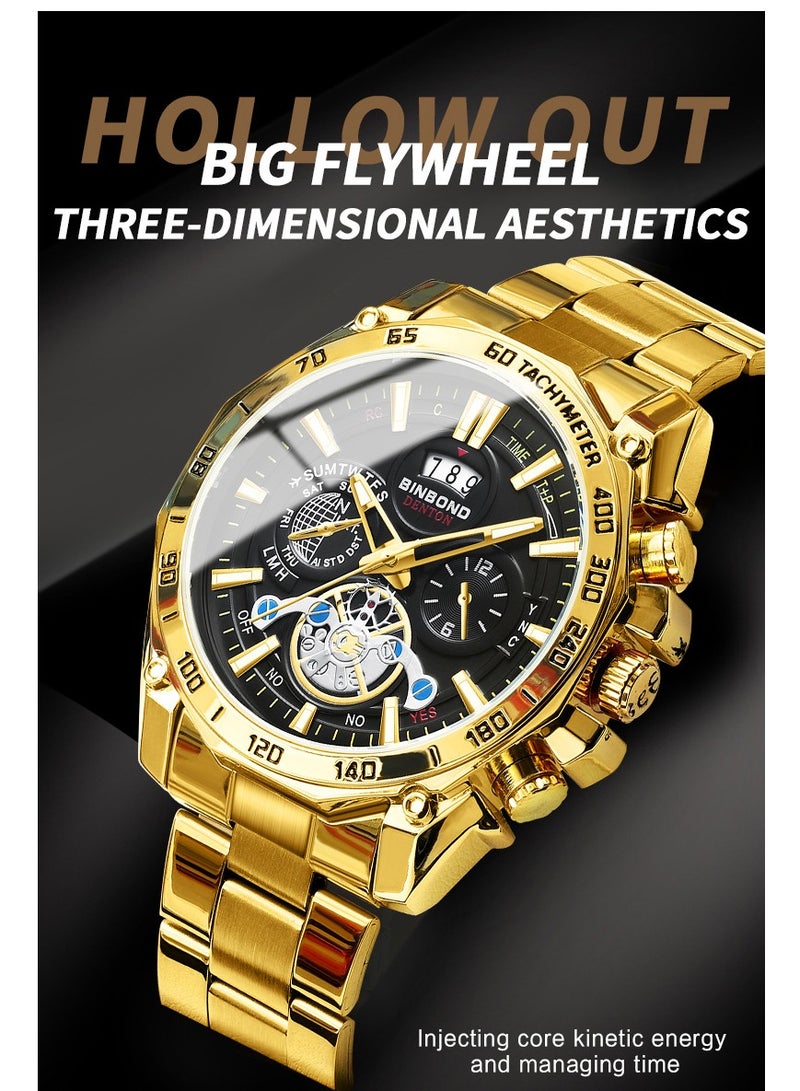 BINBOND Men's Watch Business Sports Trend Tourbillon Stainless Steel Belt Waterproof Calendar Fashion Quartz Wristwatches - Image 2