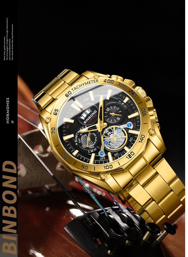 BINBOND Men's Watch Business Sports Trend Tourbillon Stainless Steel Belt Waterproof Calendar Fashion Quartz Wristwatches - Image 3