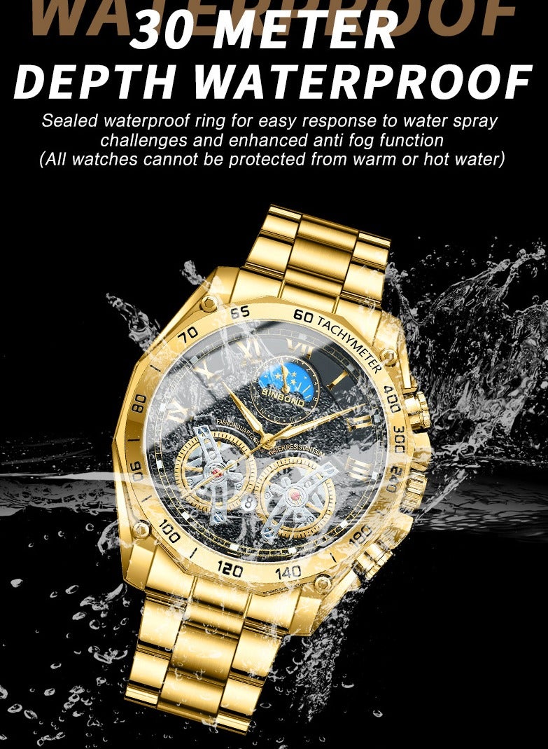 BINBOND Men's Watch Business Sports Trend Tourbillon Stainless Steel Belt Waterproof Calendar Fashion Quartz Wristwatches - Image 5