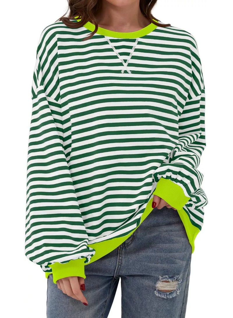 general Womens Striped Oversized Sweatshirt Crewneck Long Sleeve Shirts Pullover Tops Trendy Loose Y2K Shirt - Image 1