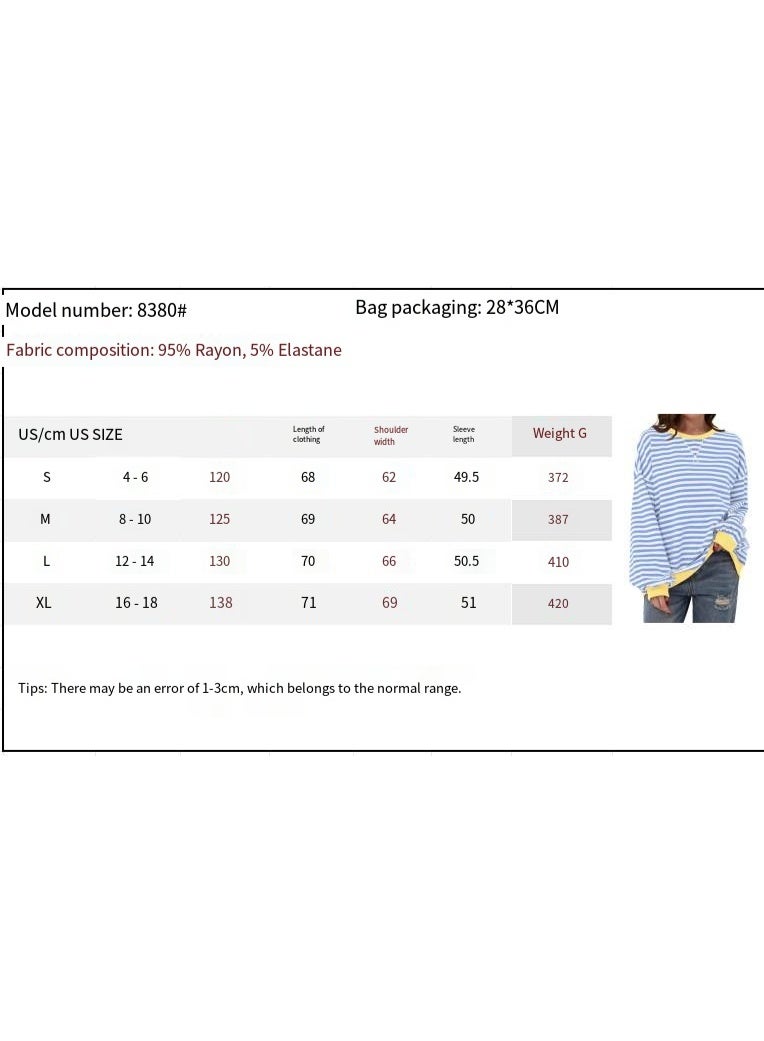 general Womens Striped Oversized Sweatshirt Crewneck Long Sleeve Shirts Pullover Tops Trendy Loose Y2K Shirt - Image 3