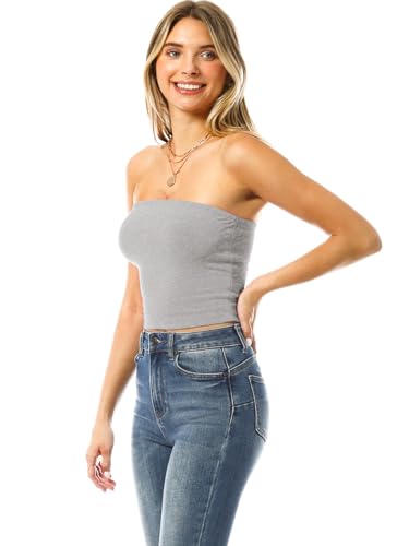 MixMatchy Women's Strapless Tube Tops Basic Bandeau Crop Sleeveless Backless Casual Sexy Going Out Summer 2025 3PACK - Black/H.Grey/White S - Image 3