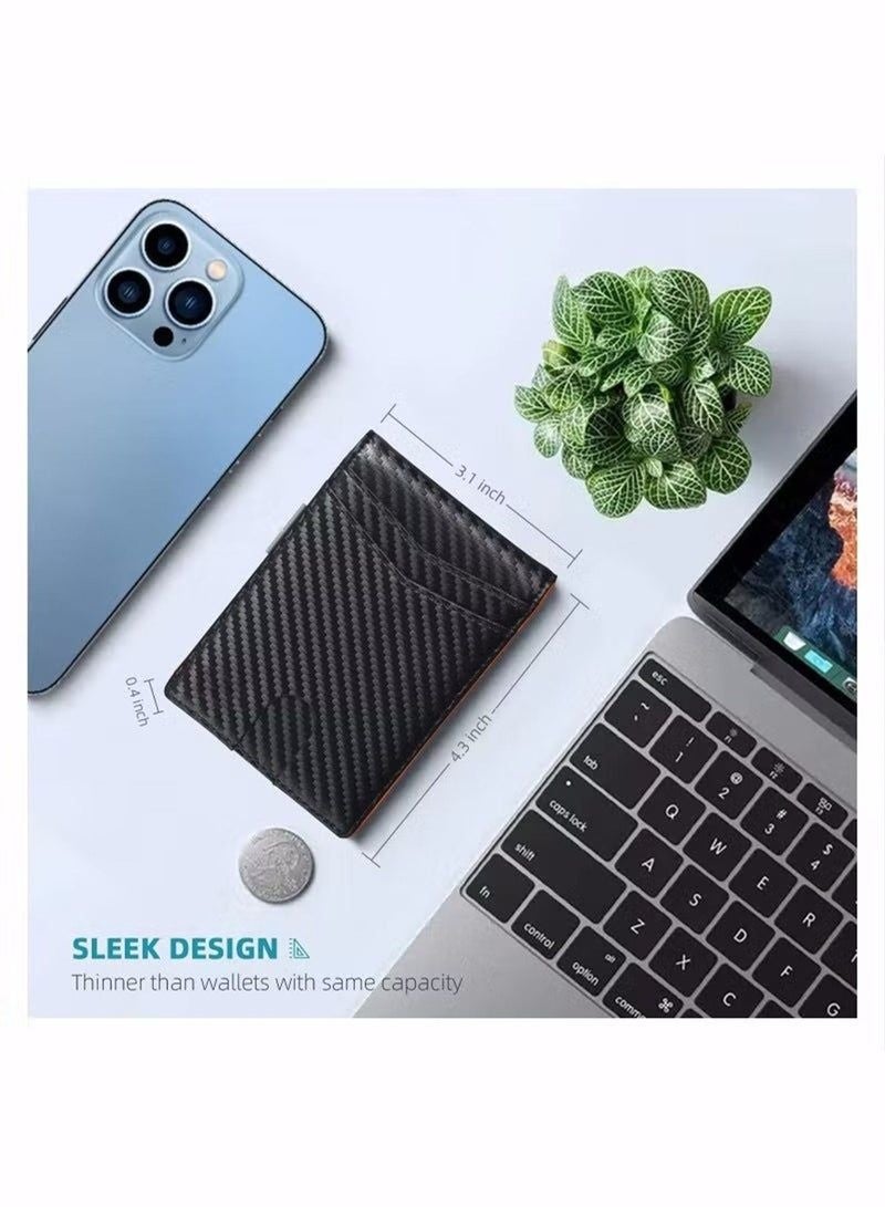 Men's Minimalist Slim Bifold Wallet with RFID Blocking, 12 Card Slots, ID Window & Money Clip - Carbon Fiber Texture - Image 3