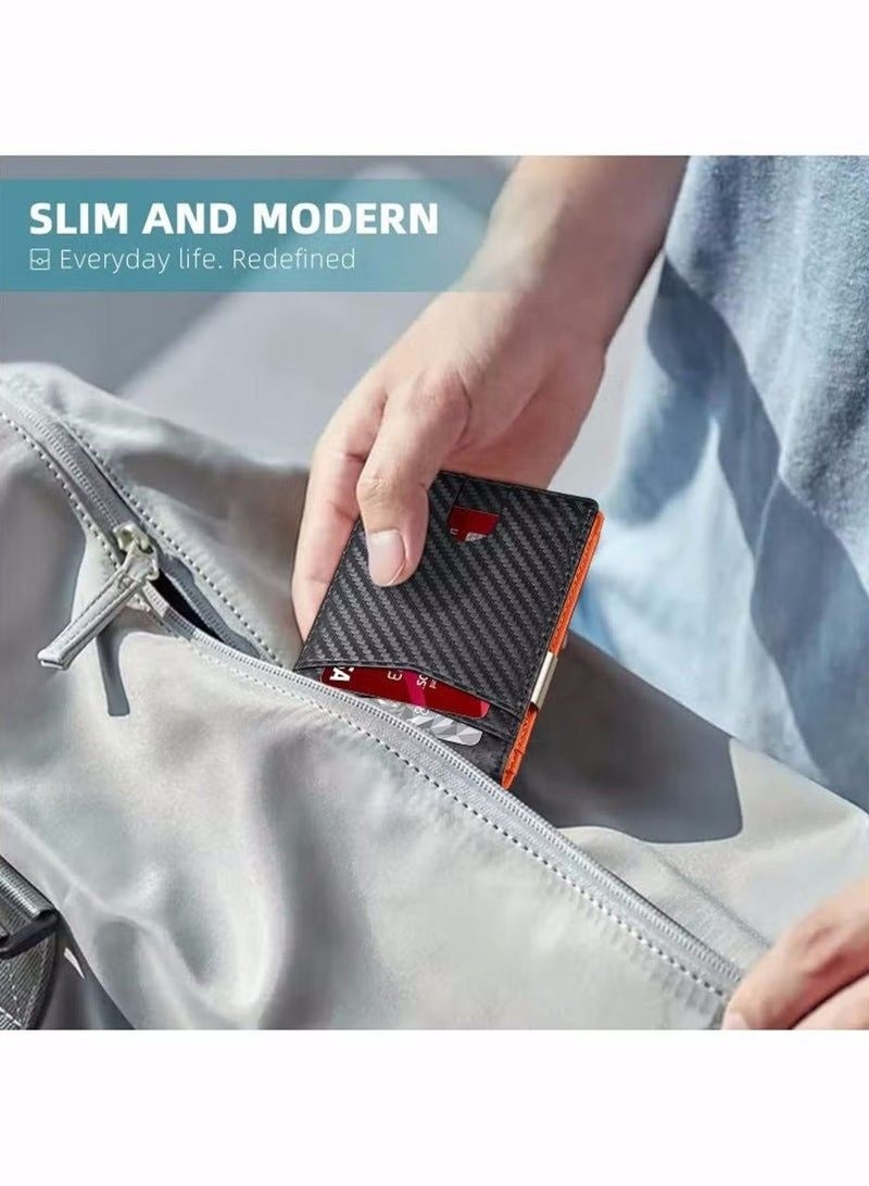 Men's Minimalist Slim Bifold Wallet with RFID Blocking, 12 Card Slots, ID Window & Money Clip - Carbon Fiber Texture - Image 2