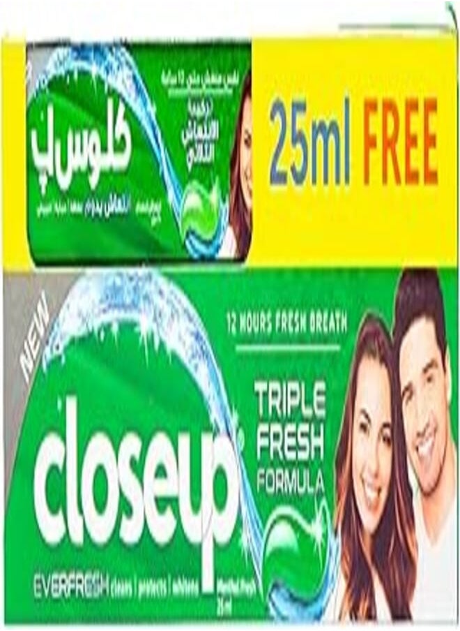 Close Up Closeup Ever Fresh for 12H Fresh breath Menthol Fresh Toothpaste 100ml + Toothpaste 25ml 