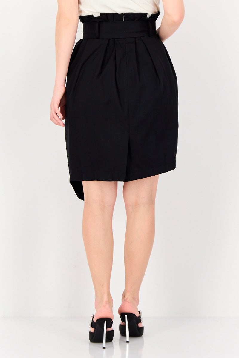 Selected Femme Women Solid Belted Mini Skirt, Black - Image 3