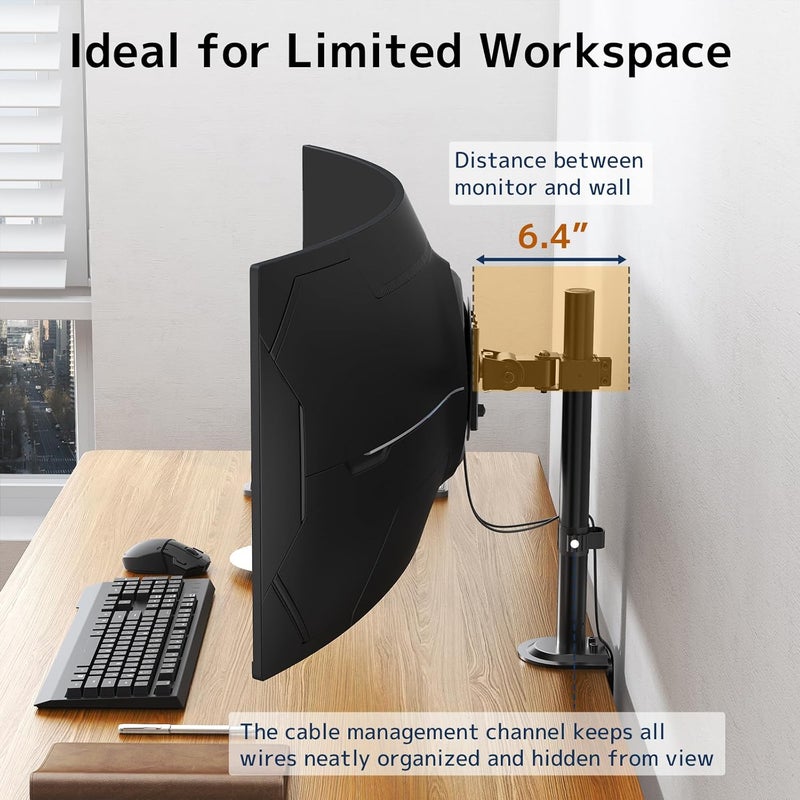 Putilsen Mount Monitor mount for 1 monitor, 17-49 inches - Vertical screen mount, height-adjustable with 20 kg load capacity, tiltable, swiveling, rotatable, VESA 75/100 mm, black - Image 5