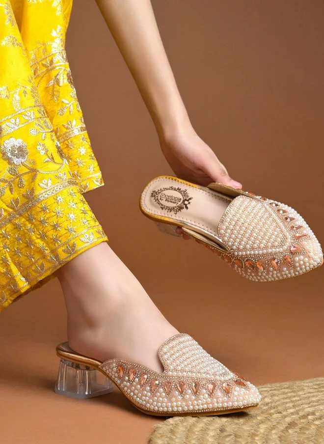 Shoetopia Stylestry Embellished Party Block Mules