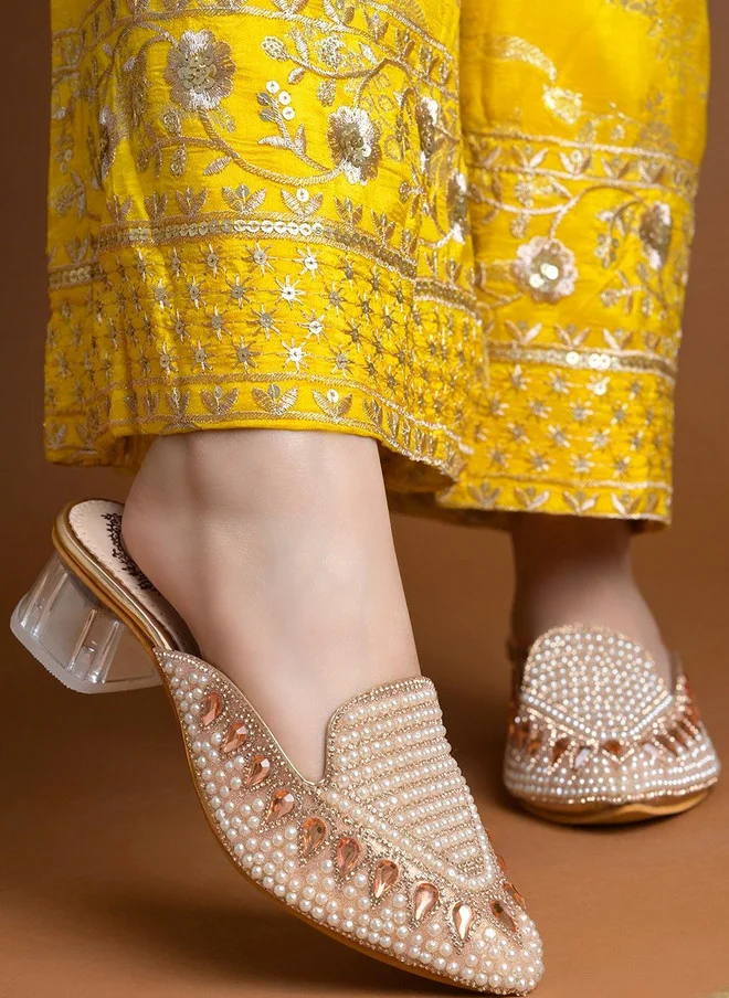 Shoetopia Stylestry Embellished Party Block Mules
