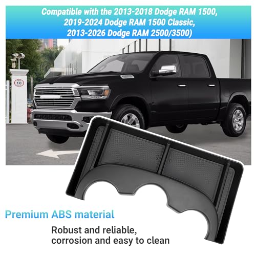 Sinminou Center Console Cup Holder Organizer Compatible with 2013-2024 Dodge RAM 1500/1500 Classic, 2013-2026 RAM 2500/3500 Accessories, Cup Holder Front Storage Box Tray (Fit 3-Cup Holder Jump Seat) - Image 3