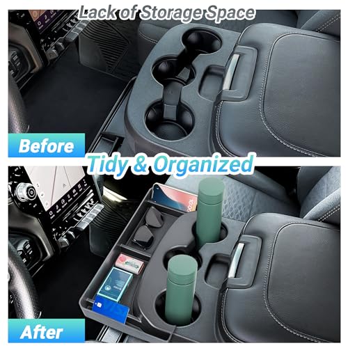 Sinminou Center Console Cup Holder Organizer Compatible with 2013-2024 Dodge RAM 1500/1500 Classic, 2013-2026 RAM 2500/3500 Accessories, Cup Holder Front Storage Box Tray (Fit 3-Cup Holder Jump Seat) - Image 4