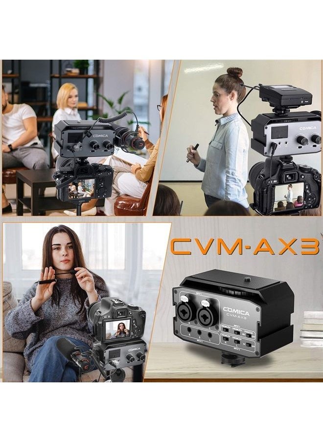 COMICA DSLR Preamp, Comica CVM-AX3 XLR Microphone Audio Mixer, Dual XLR/3.5mm/6.35mm Port Camera Mixer, Video Adapter with Real-time Monitoring for Canon Nikon Sony Panasonic DSLR Camera Camcorder  - Image 2