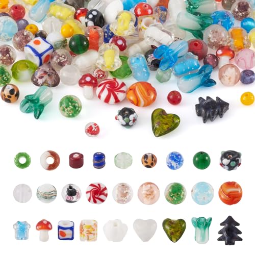 Craftdady 200 pcs Mixed Shapes & Colors Lampwork Glass Beads Loose Beads Fit Most Major Charm Bracelets, 4-20x4-20mm, Hole: 1-2.5mm - Image 1