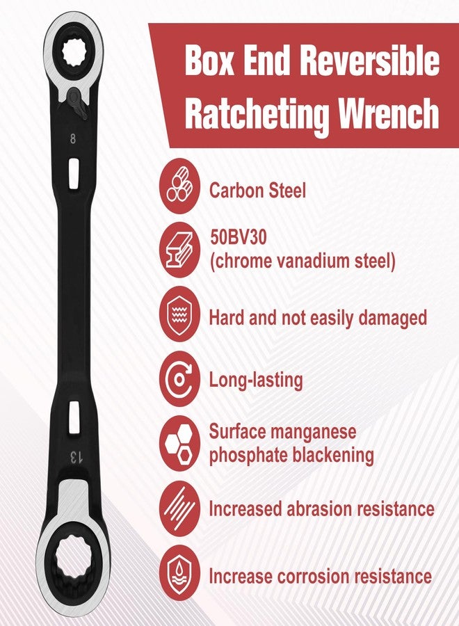 GOLD DEER 4-in-1 Reversible Ratcheting Box Wrench Set Metric 8mm 10mm 12mm 13mm Double Box End Wrench Set Ratchet Wrenchs,72-Tooth Ratcheting Gear,CR-V Steel - Image 5