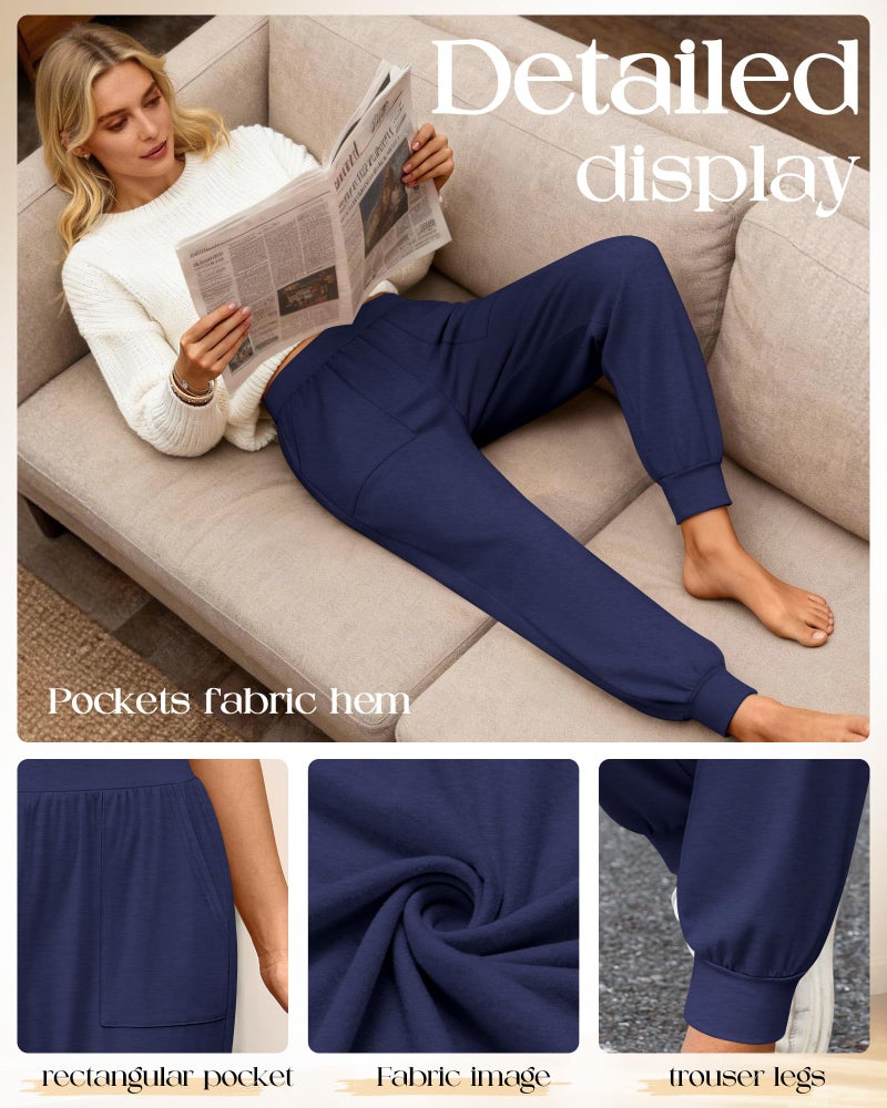 Yearntown 3 Pack Women's Lounge Joggers High Waist Yoga Pants Athletic Workout Pajama Comfy Tapered Sweatpants with Pockets(Black, Dark Gray, Dark Blue,Medium) - Image 4