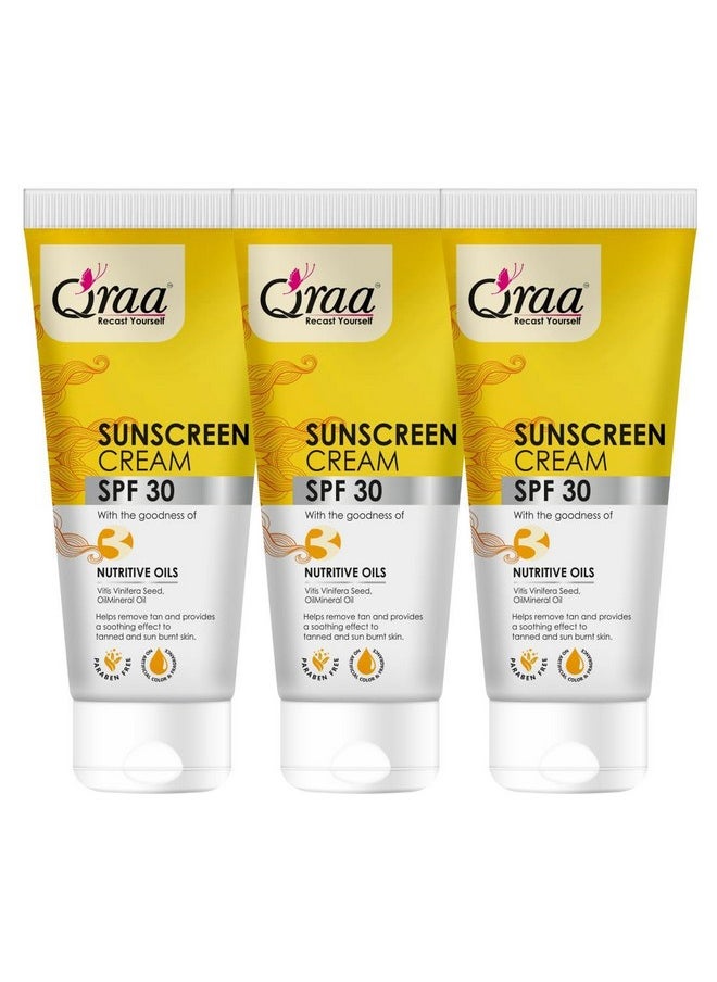 Qraa Sunscreen - Spf 30 Pa++++ Sunscreen Cream Spf 30|Helps Remove Tan|Helps In Sun Burn| Pack Of 3 (300Gm, 3)  - Image 1