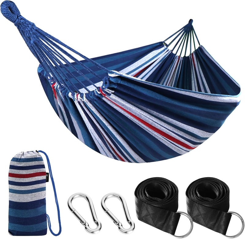 Anyoo Cotton Hammock Portable Camping Hammocks for Hanging Sturdy Garden Comfortable Fabric Hammock with Tree Straps Up to 660lbs with Travel Bag for Camping Outdoor/Indoor Patio Backyard - Image 1