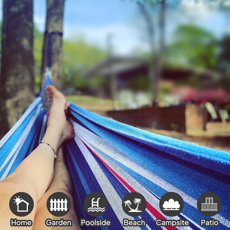 Anyoo Cotton Hammock Portable Camping Hammocks for Hanging Sturdy Garden Comfortable Fabric Hammock with Tree Straps Up to 660lbs with Travel Bag for Camping Outdoor/Indoor Patio Backyard - Image 4