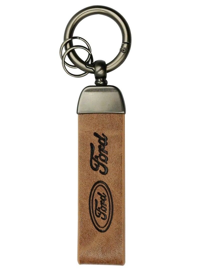 FORD Official Leather Strap Keychain, Metal Finish Car Key Chain - Image 1