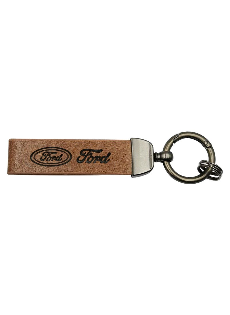 FORD Official Leather Strap Keychain, Metal Finish Car Key Chain - Image 2