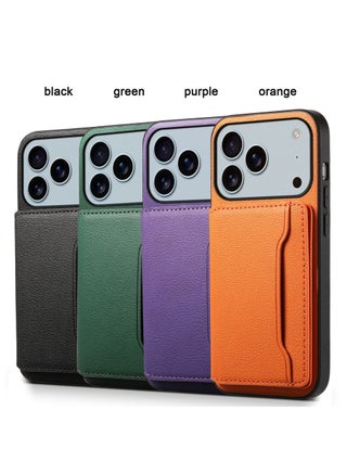 حالة لـ iPhone 17 Pro ، غطاء الهاتف الجلدي مع فتحة البطاقة الوقوف وظيفة الحد الأدنى من حالة المحفظة ، (البرتقالي) - view 4