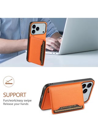 حالة لـ iPhone 17 Pro ، غطاء الهاتف الجلدي مع فتحة البطاقة الوقوف وظيفة الحد الأدنى من حالة المحفظة ، (البرتقالي) - view 2