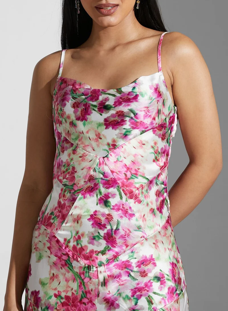 Hope & Ivy Cowl Neck Floral Print Cami Dress