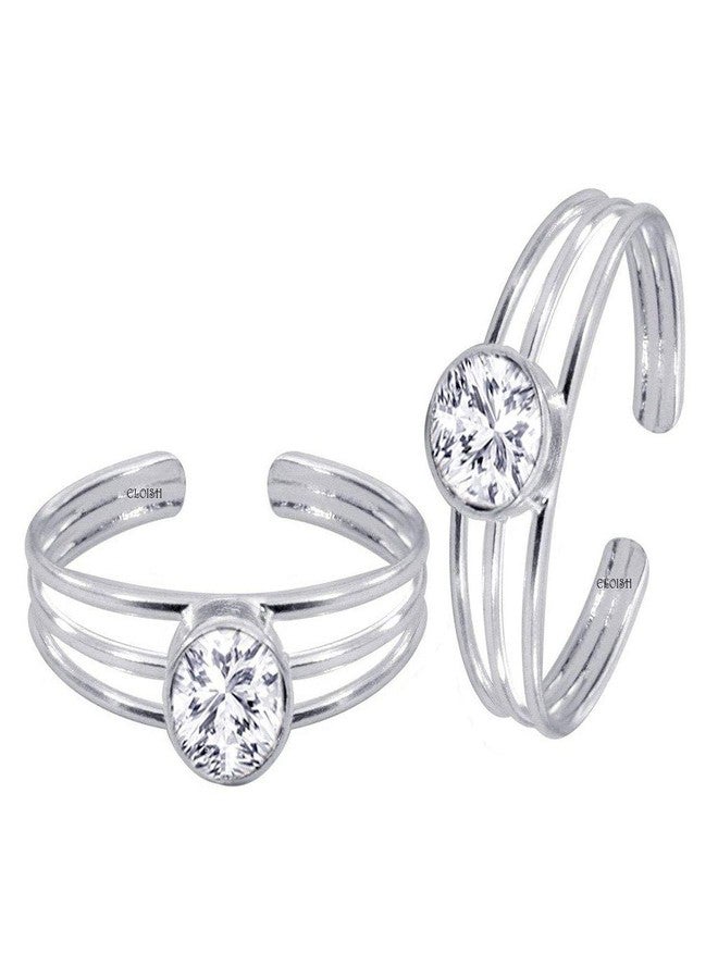 ELOISH Sterling Silver CZ Studded Pair of Toe Rings - Image 1