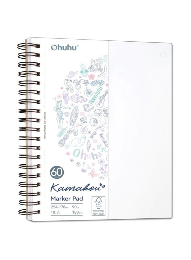 Ohuhu دفتر رسم مزدوج الجوانب مع أوراق مقاومة للتسرب - 90LB/150GSM ورق رسم ناعم - 60 ورقة/120 صفحة متصل بحلقة (7.6 × 10 بوصة) - Image 1