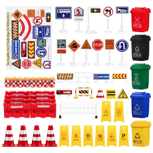 NUOBESTY 105PCS Traffic Road Signs Street Road Signs Playset Traffic Light Crosswalk Signal Roadblocks Toyset for Safety Education Plaything - Image 1